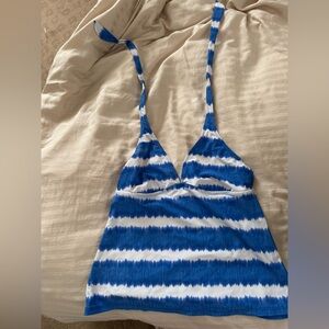 Chaps Blue and White Striped Halter Top